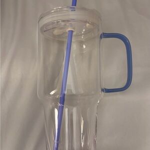 Blue Handle & Straw Clear Travel Tumbler - Home Dining